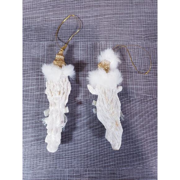 SET OF 2 Vintage Santa Claus Icicle Christmas Ornament Icicle Long Beard Glitter - Picture 4 of 8